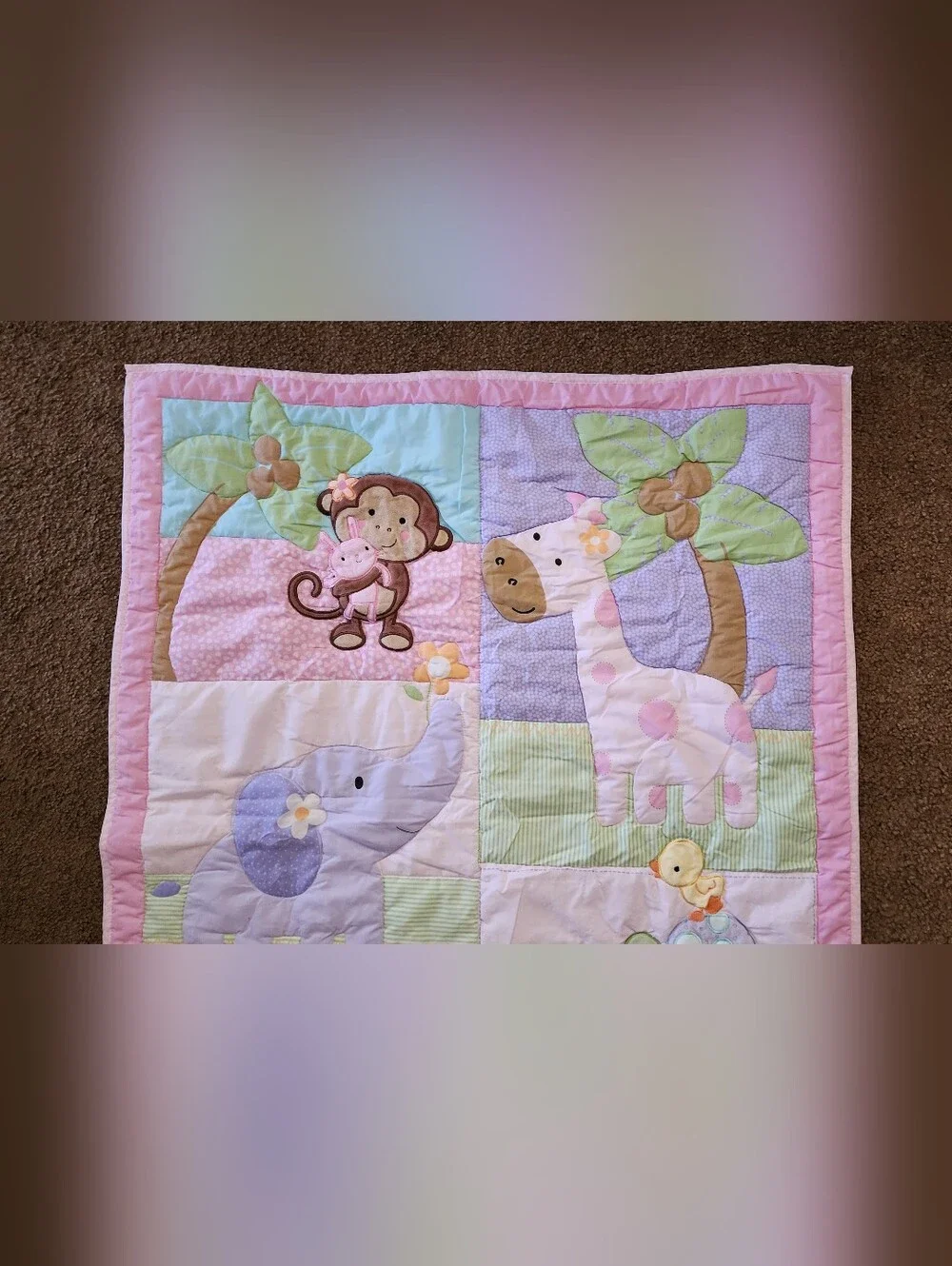 JUST BORN baby girl pink crib quilt blanket comforter animals jungle safari